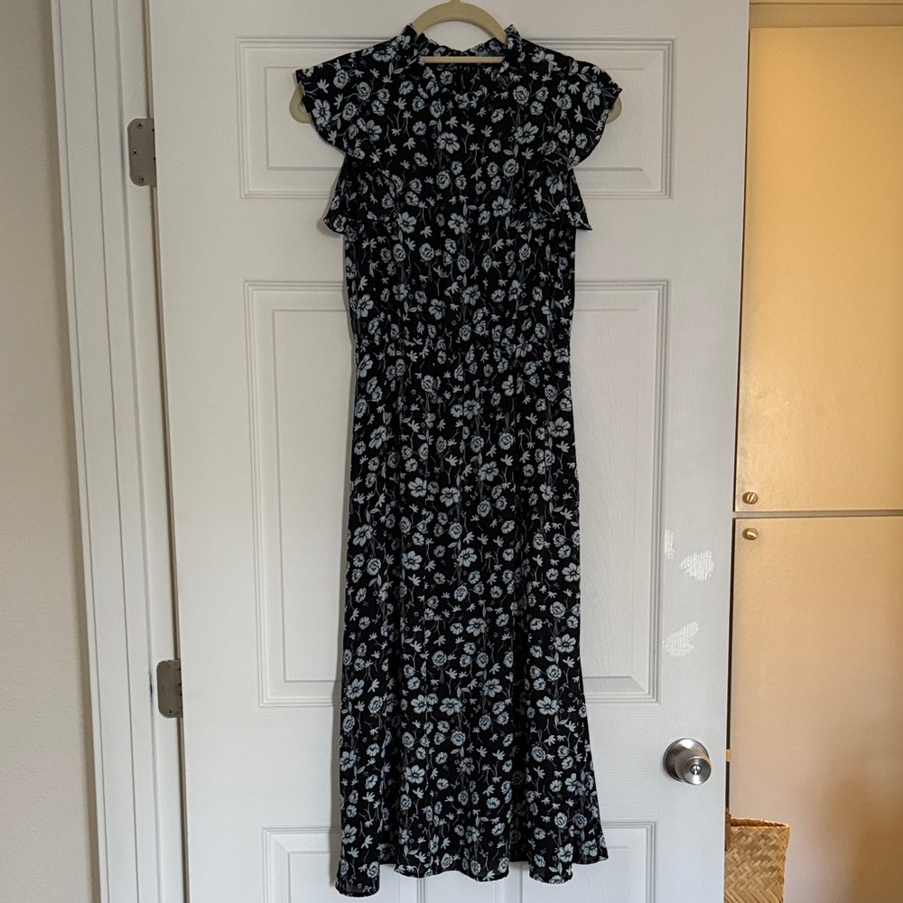 Adore Me Black Floral Midi Dress NWOT